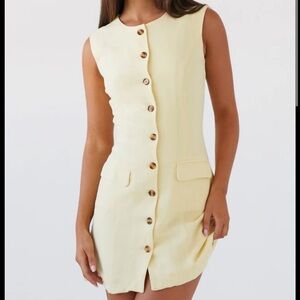 Peppermayo Castello Fiore Linen Mini Dress in Lemon Yellow Size 6